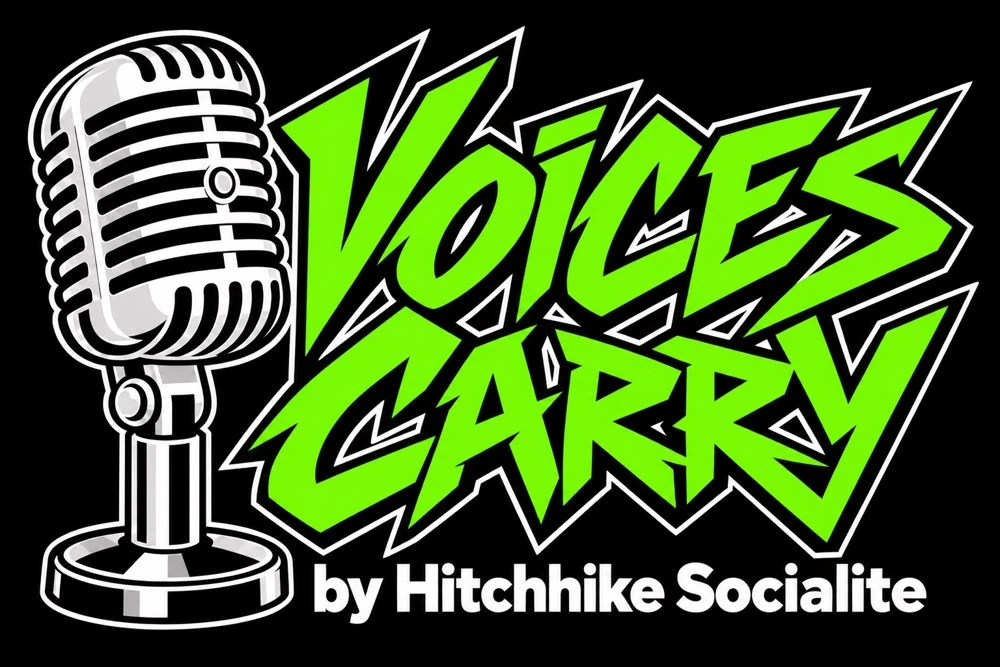 Voices Carry by Hitchhike Socialite graffiti microphone logo
